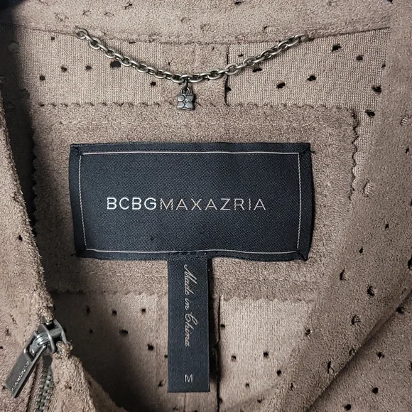 BCBGMaxAzria Faux Suede Jacket Moto Style Perforated Hi Lo Scalloped Front Hem - Picture 7 of 13